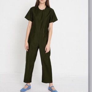 Caron Callahan Crisp Cotton Twill Crosby Jumpsuit in Olive